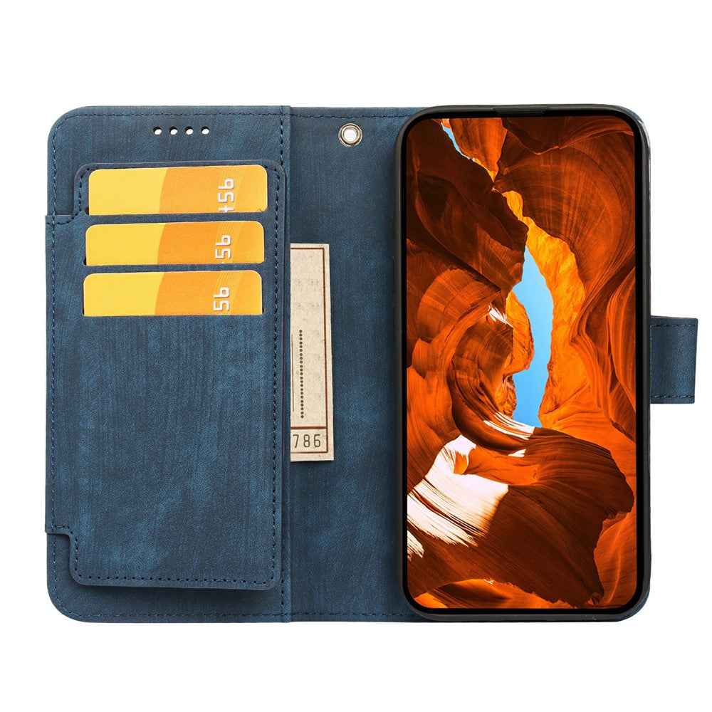 For Xiaomi 17 Pro Leather Case Line Pattern Wallet Phone Cover with 9 Card Slots - Blue