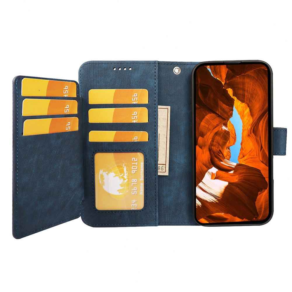 For Xiaomi 17 Pro Leather Case Line Pattern Wallet Phone Cover with 9 Card Slots - Blue
