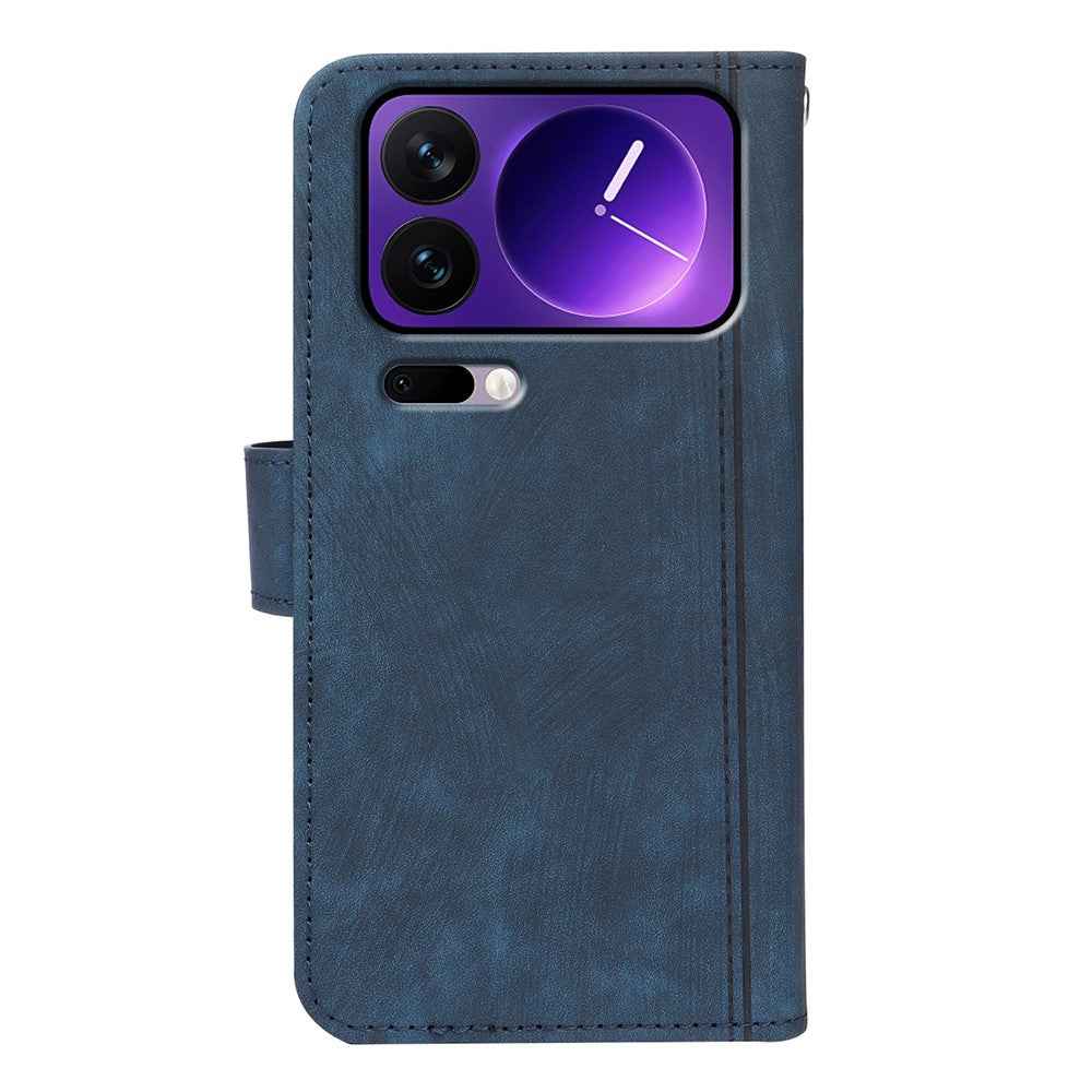 For Xiaomi 17 Pro Leather Case Line Pattern Wallet Phone Cover with 9 Card Slots - Blue