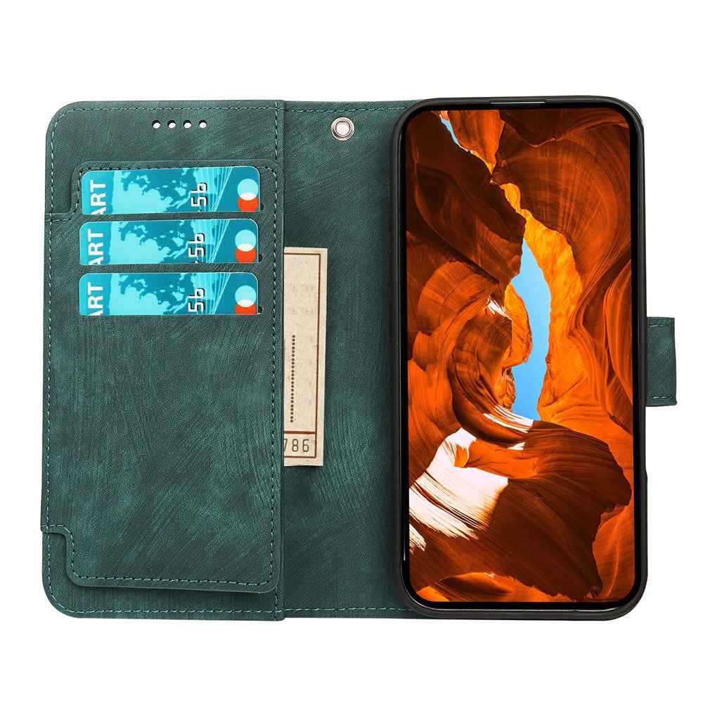 For Xiaomi 17 Pro Leather Case Line Pattern Wallet Phone Cover with 9 Card Slots - Green