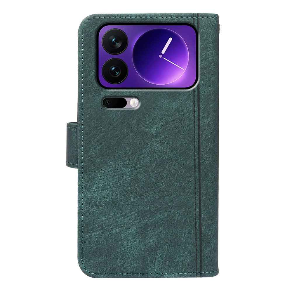 For Xiaomi 17 Pro Leather Case Line Pattern Wallet Phone Cover with 9 Card Slots - Green