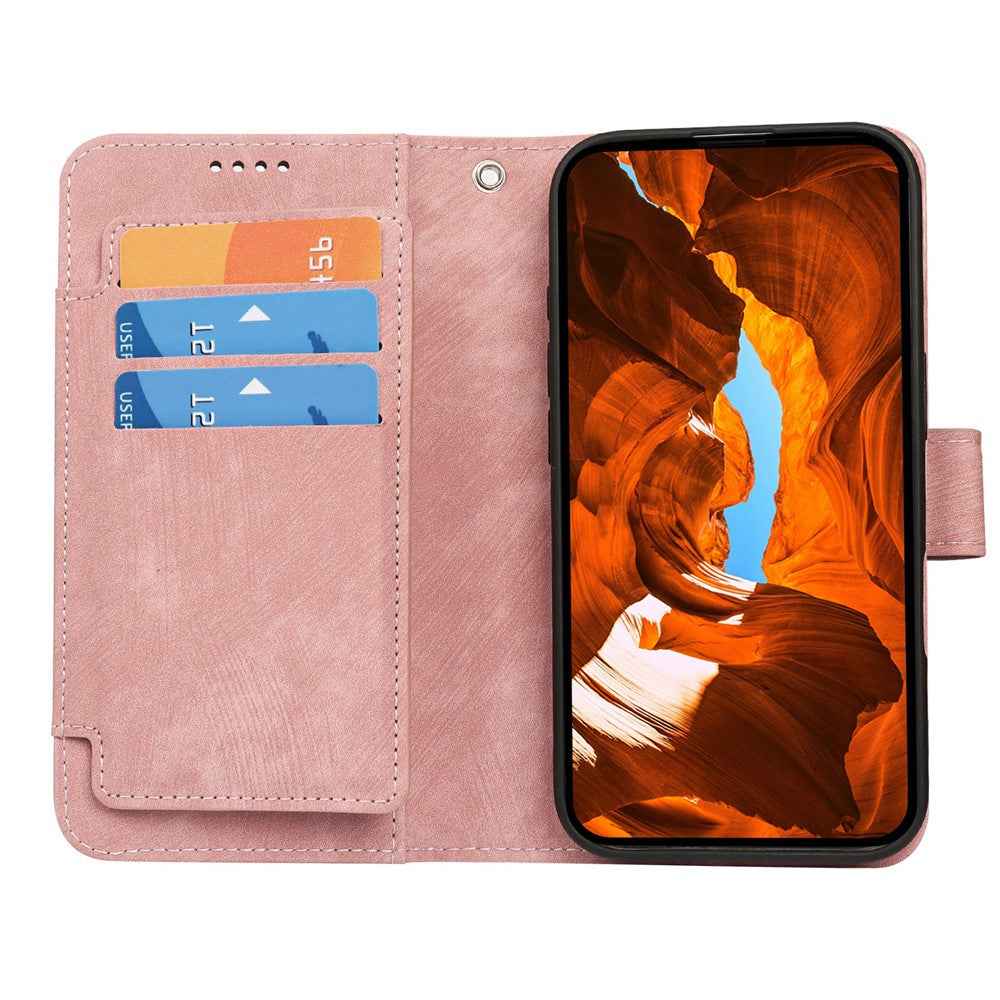 For Xiaomi 17 Pro Leather Case Line Pattern Wallet Phone Cover with 9 Card Slots - Rose Gold