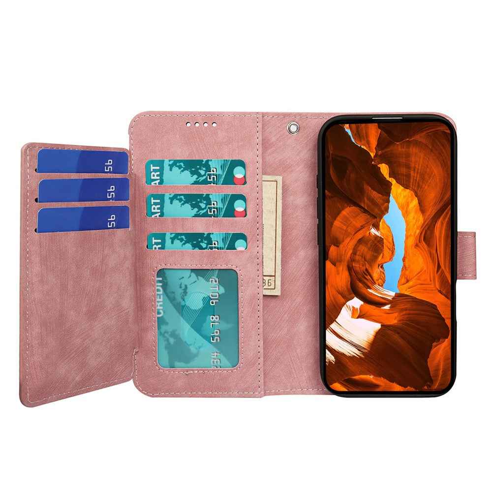 For Xiaomi 17 Pro Leather Case Line Pattern Wallet Phone Cover with 9 Card Slots - Rose Gold