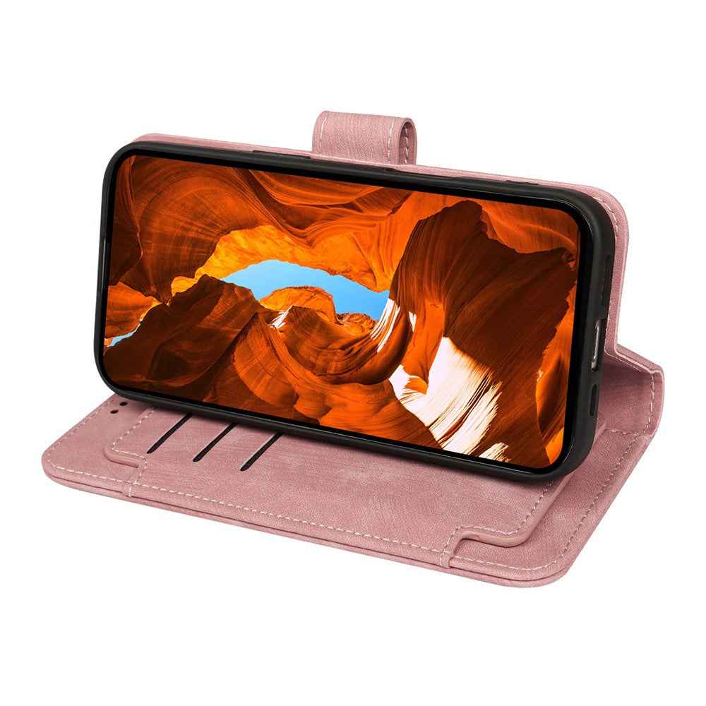 For Xiaomi 17 Pro Leather Case Line Pattern Wallet Phone Cover with 9 Card Slots - Rose Gold