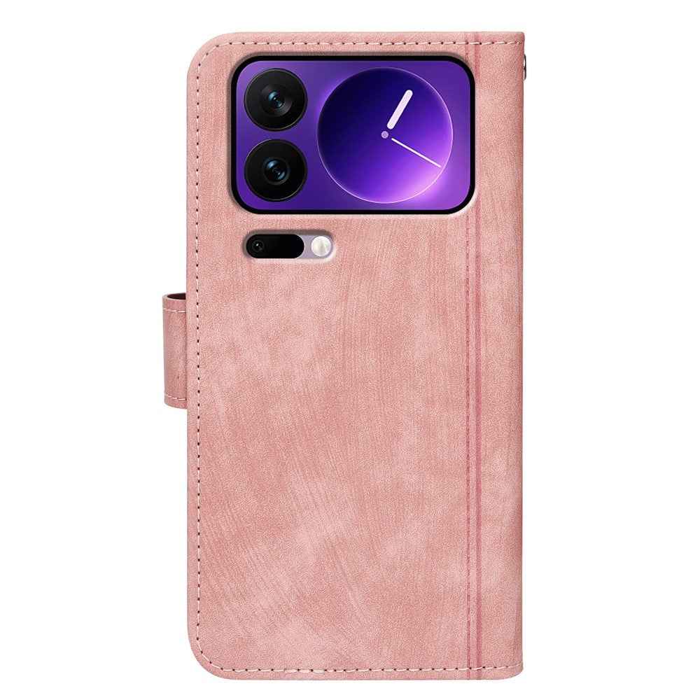 For Xiaomi 17 Pro Leather Case Line Pattern Wallet Phone Cover with 9 Card Slots - Rose Gold