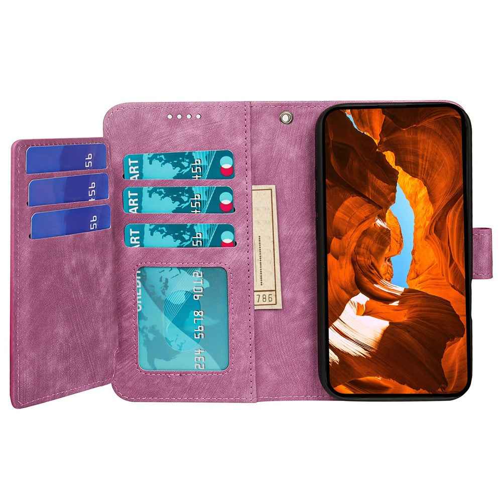 For Xiaomi 17 Pro Leather Case Line Pattern Wallet Phone Cover with 9 Card Slots - Rose