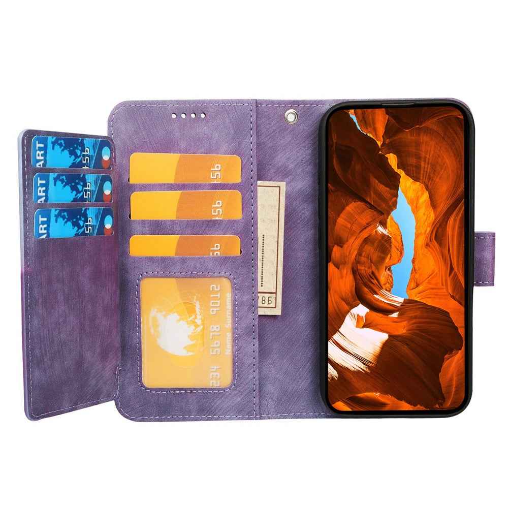 For Xiaomi 17 Pro Leather Case Line Pattern Wallet Phone Cover with 9 Card Slots - Purple