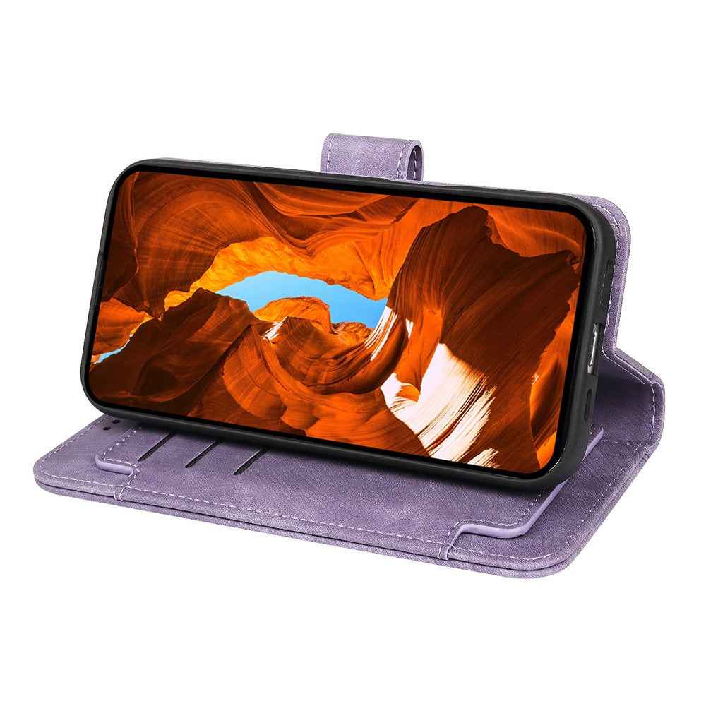 For Xiaomi 17 Pro Leather Case Line Pattern Wallet Phone Cover with 9 Card Slots - Purple