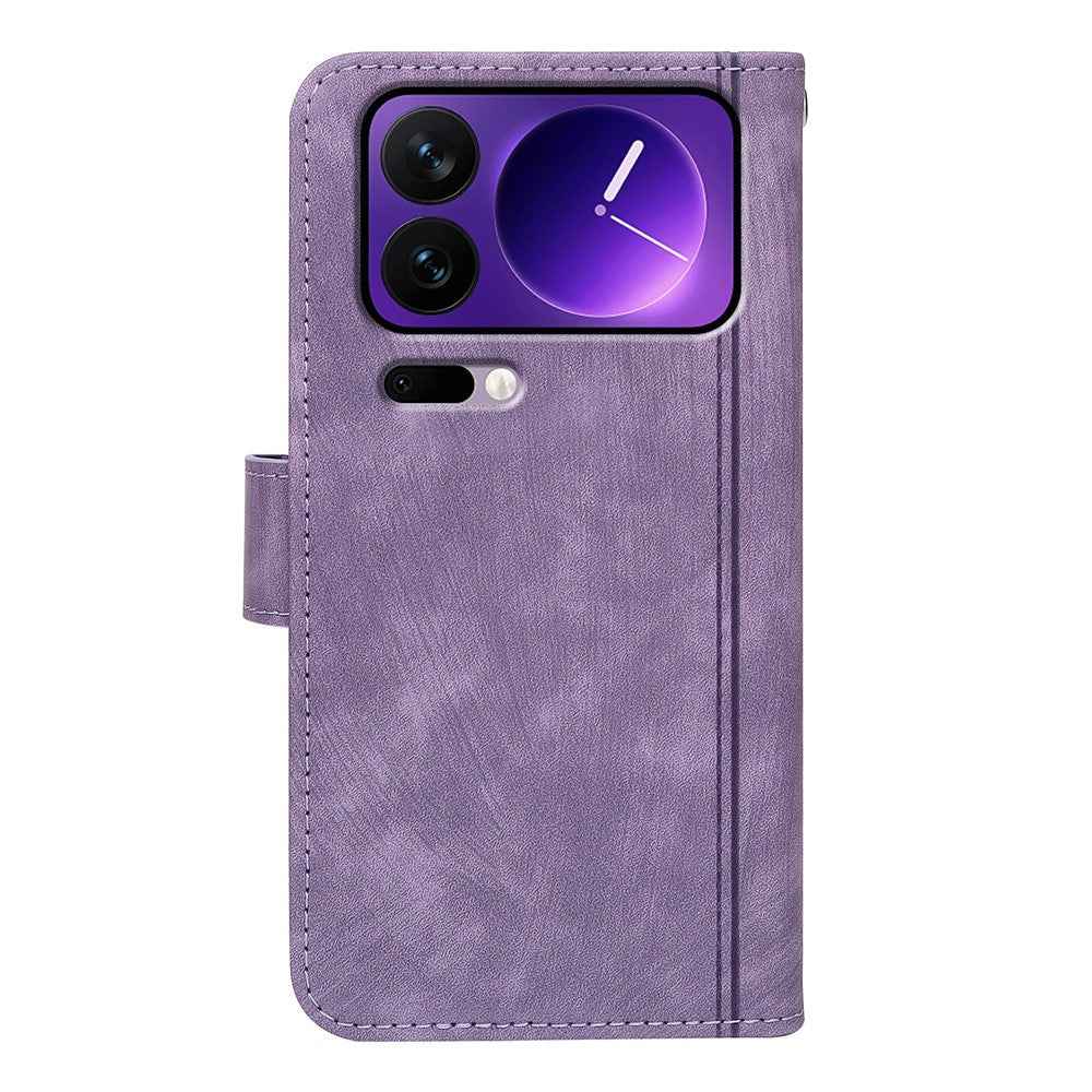 For Xiaomi 17 Pro Leather Case Line Pattern Wallet Phone Cover with 9 Card Slots - Purple