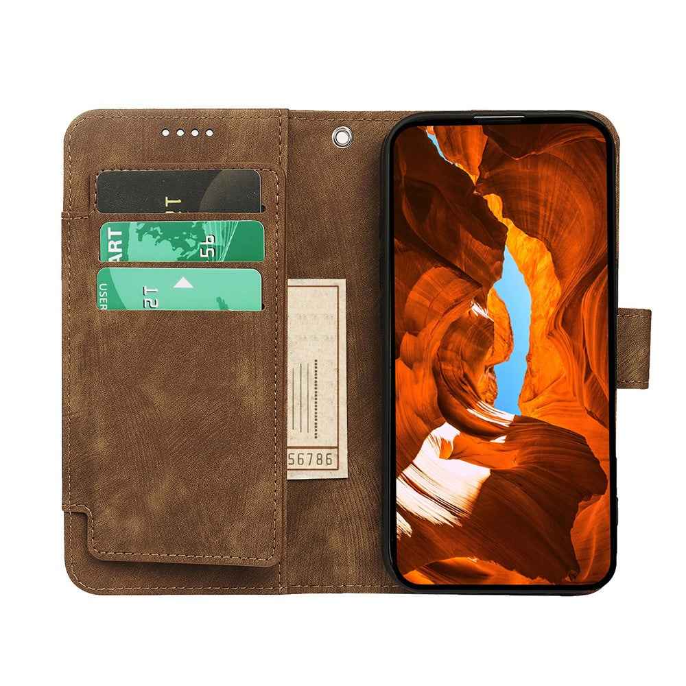 For Xiaomi 17 Pro Leather Case Line Pattern Wallet Phone Cover with 9 Card Slots - Brown