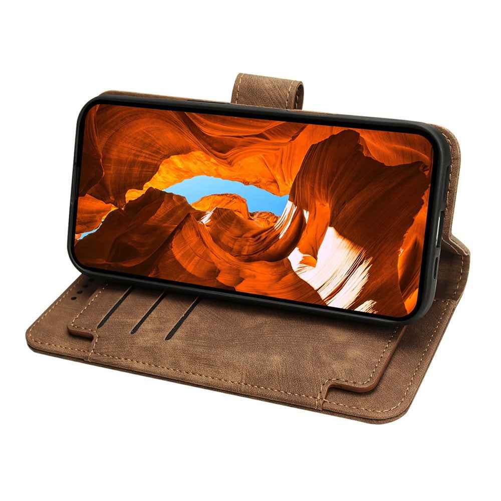 For Xiaomi 17 Pro Leather Case Line Pattern Wallet Phone Cover with 9 Card Slots - Brown