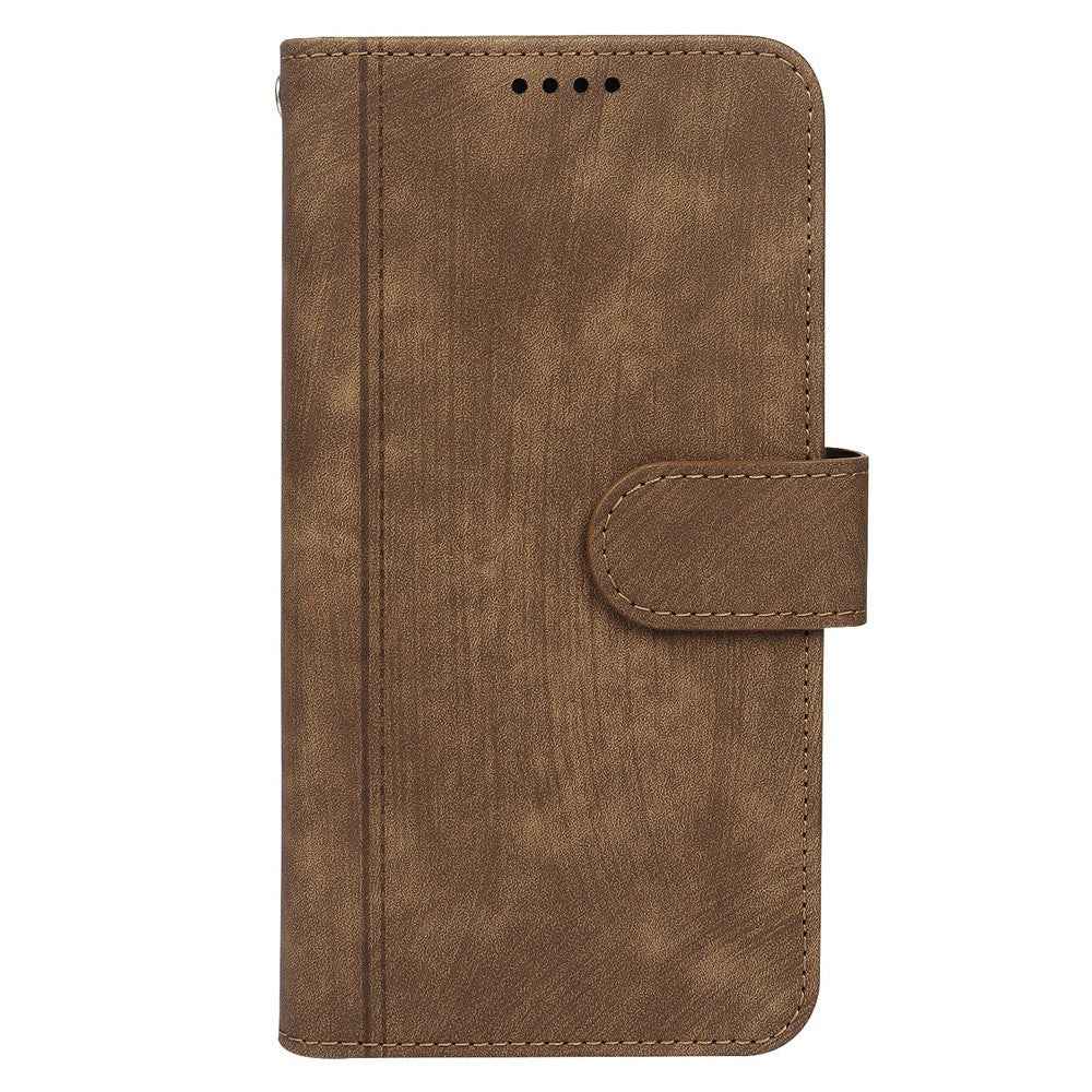 For Xiaomi 17 Pro Leather Case Line Pattern Wallet Phone Cover with 9 Card Slots - Brown