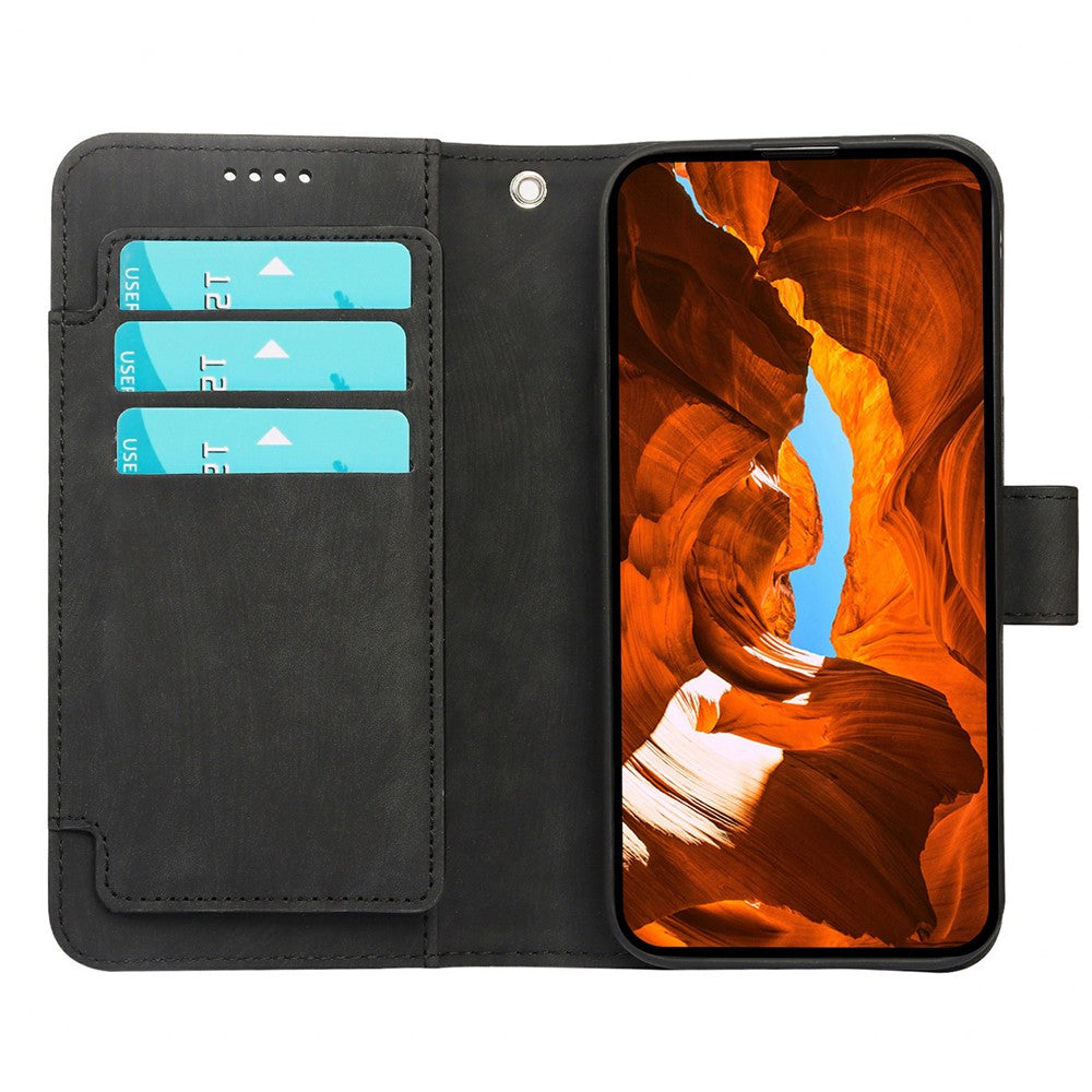 For Xiaomi 17 Pro Max Leather Case Line Pattern Wallet Phone Cover with 9 Card Slots - Black