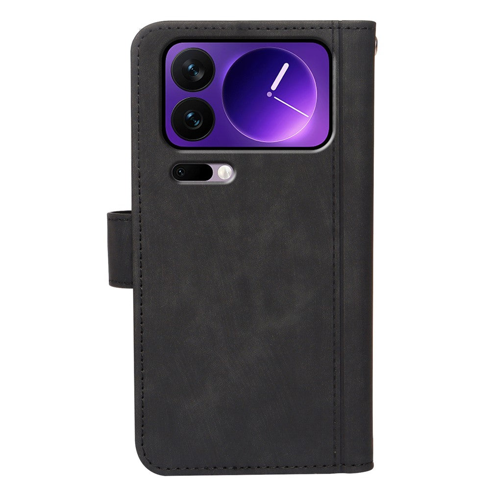 For Xiaomi 17 Pro Max Leather Case Line Pattern Wallet Phone Cover with 9 Card Slots - Black