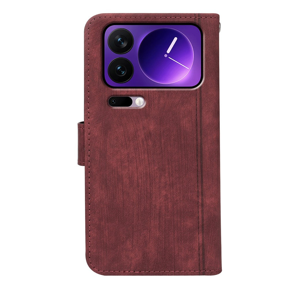 For Xiaomi 17 Pro Max Leather Case Line Pattern Wallet Phone Cover with 9 Card Slots - Red