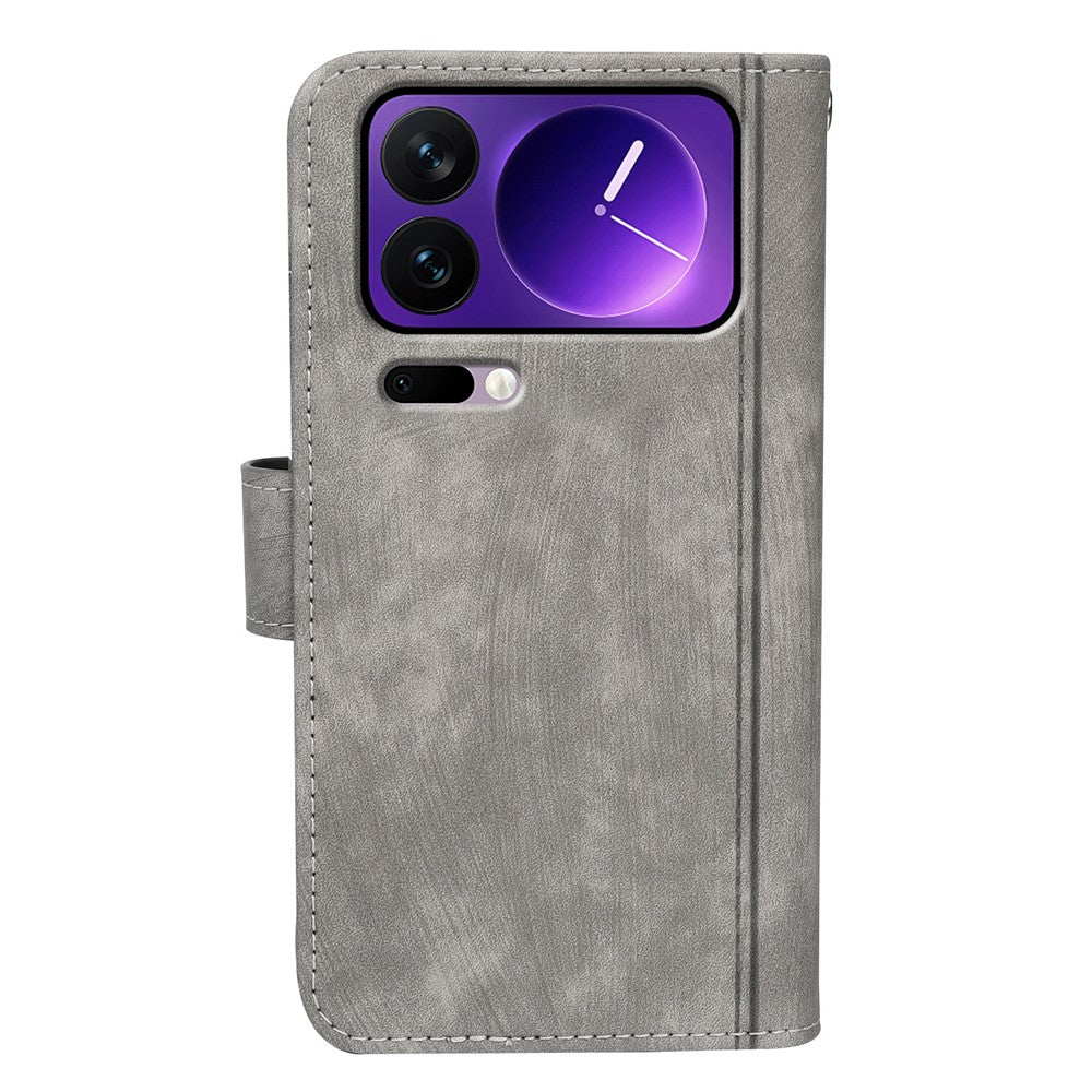 For Xiaomi 17 Pro Max Leather Case Line Pattern Wallet Phone Cover with 9 Card Slots - Grey