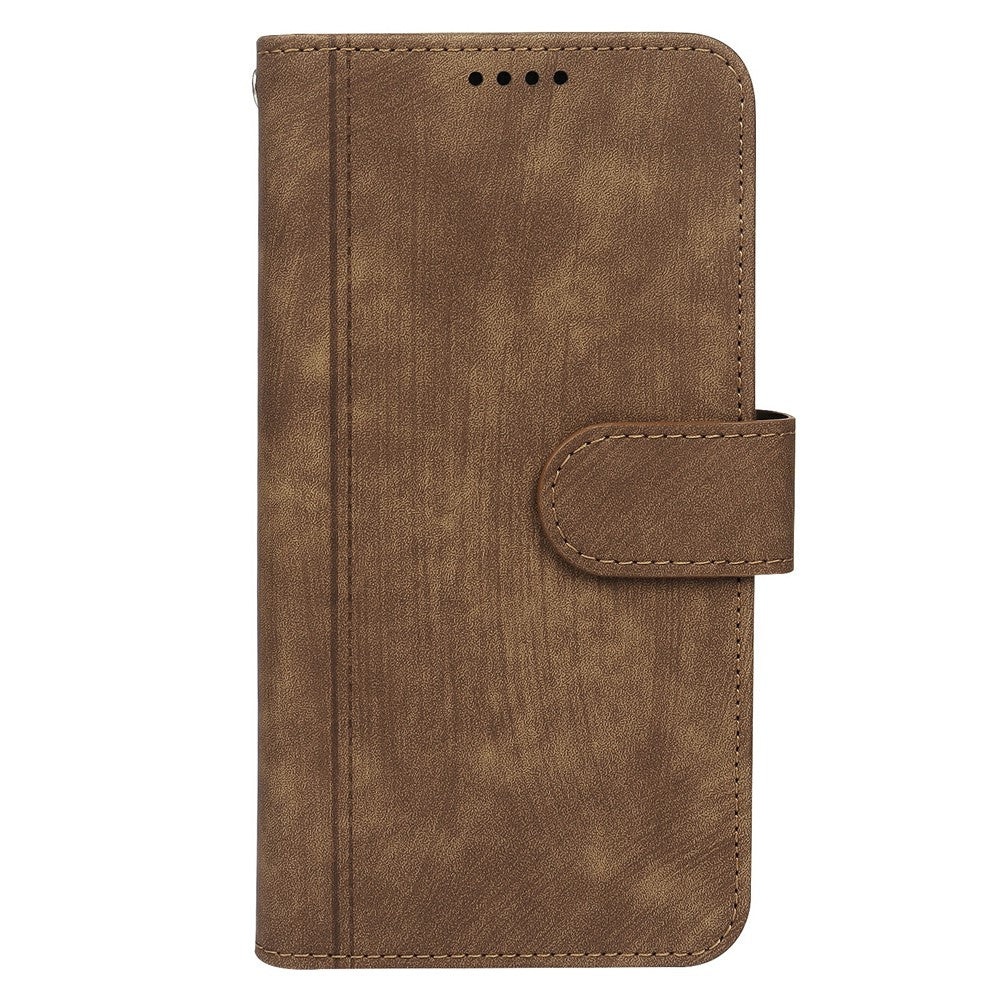 For Xiaomi 17 Pro Max Leather Case Line Pattern Wallet Phone Cover with 9 Card Slots - Brown