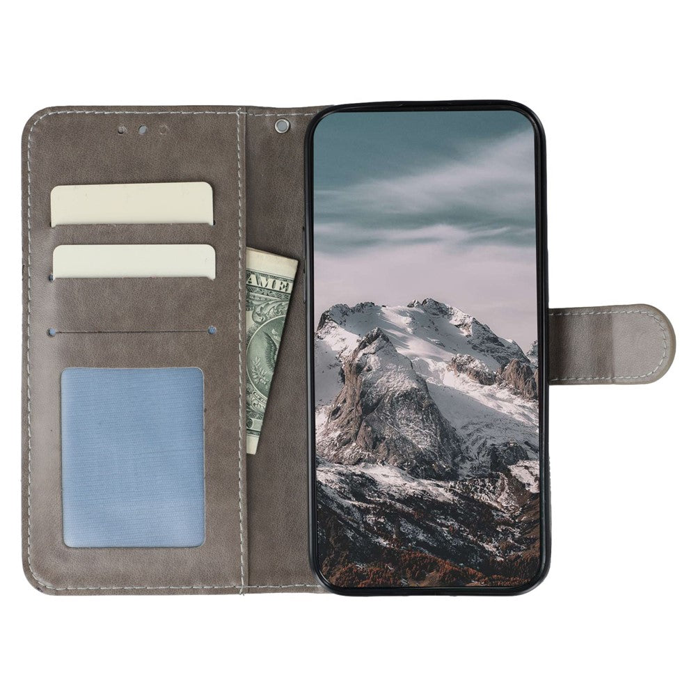 For Xiaomi 17 Pro Max Case Rhinestone Decor PU Leather Mandala Imprint Phone Cover with Wrist Strap - Grey