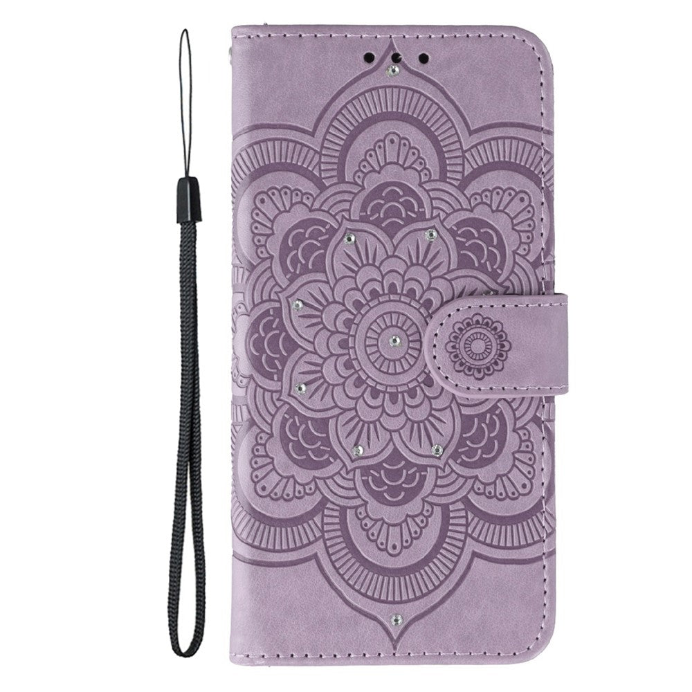 For Xiaomi 17 Pro Max Case Rhinestone Decor PU Leather Mandala Imprint Phone Cover with Wrist Strap - Purple
