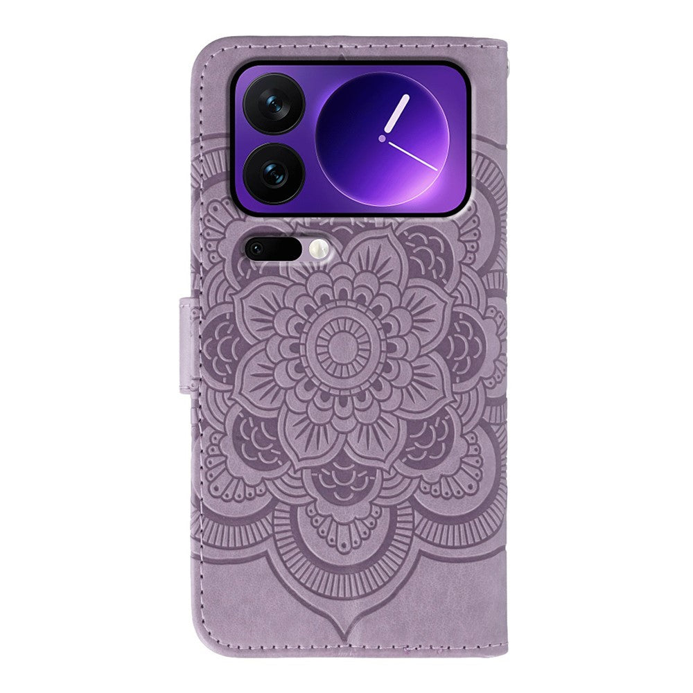 For Xiaomi 17 Pro Max Case Rhinestone Decor PU Leather Mandala Imprint Phone Cover with Wrist Strap - Purple