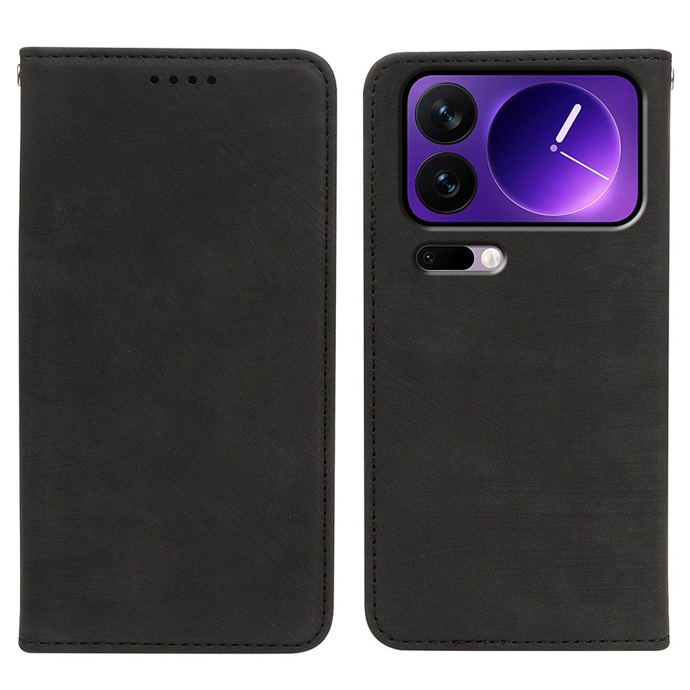 For Xiaomi 17 Pro Max Case Strong Magnetic Leather Wallet Phone Cover with Striped Texture - Black