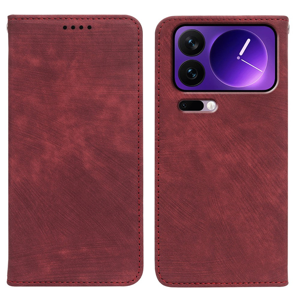 For Xiaomi 17 Pro Max Case Strong Magnetic Leather Wallet Phone Cover with Striped Texture - Red