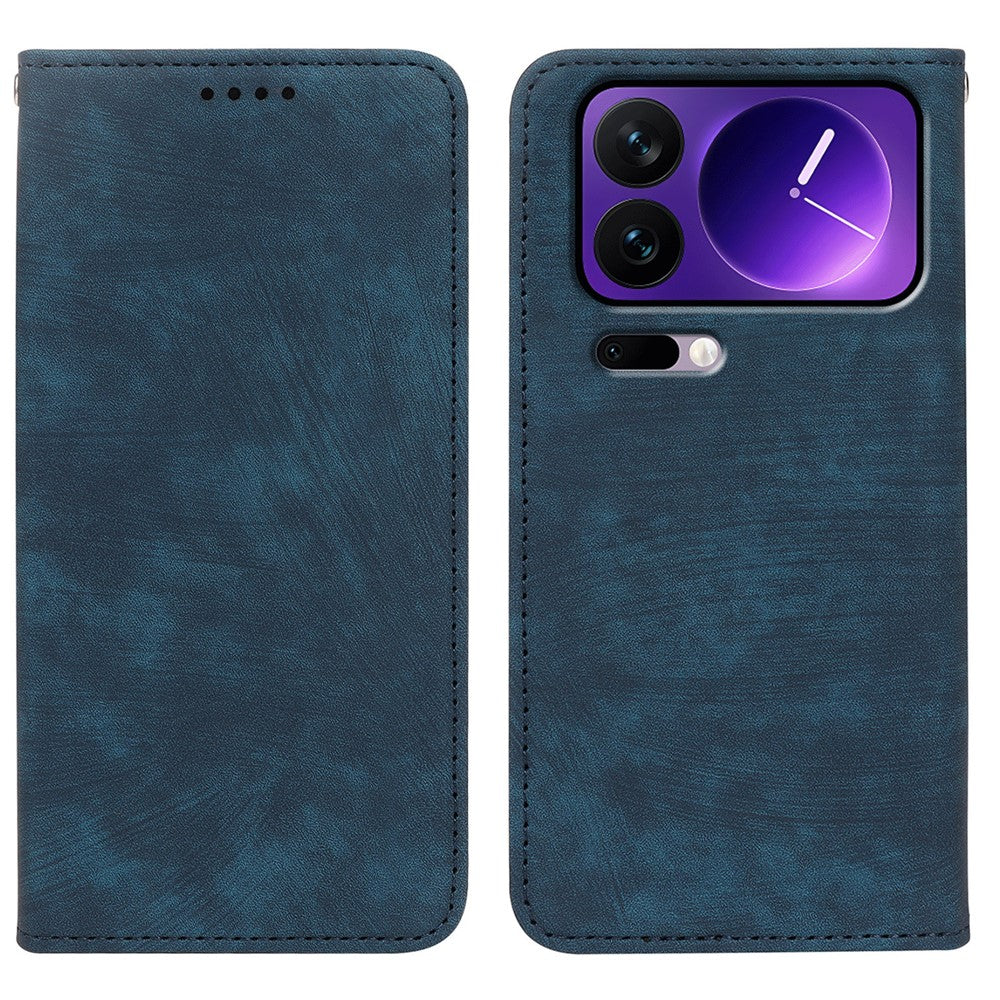 For Xiaomi 17 Pro Max Case Strong Magnetic Leather Wallet Phone Cover with Striped Texture - Blue