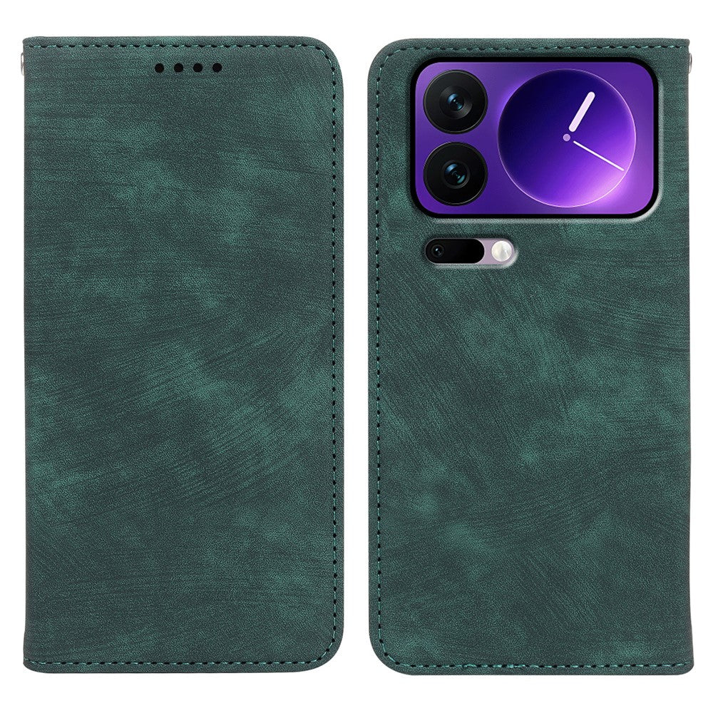 For Xiaomi 17 Pro Max Case Strong Magnetic Leather Wallet Phone Cover with Striped Texture - Green