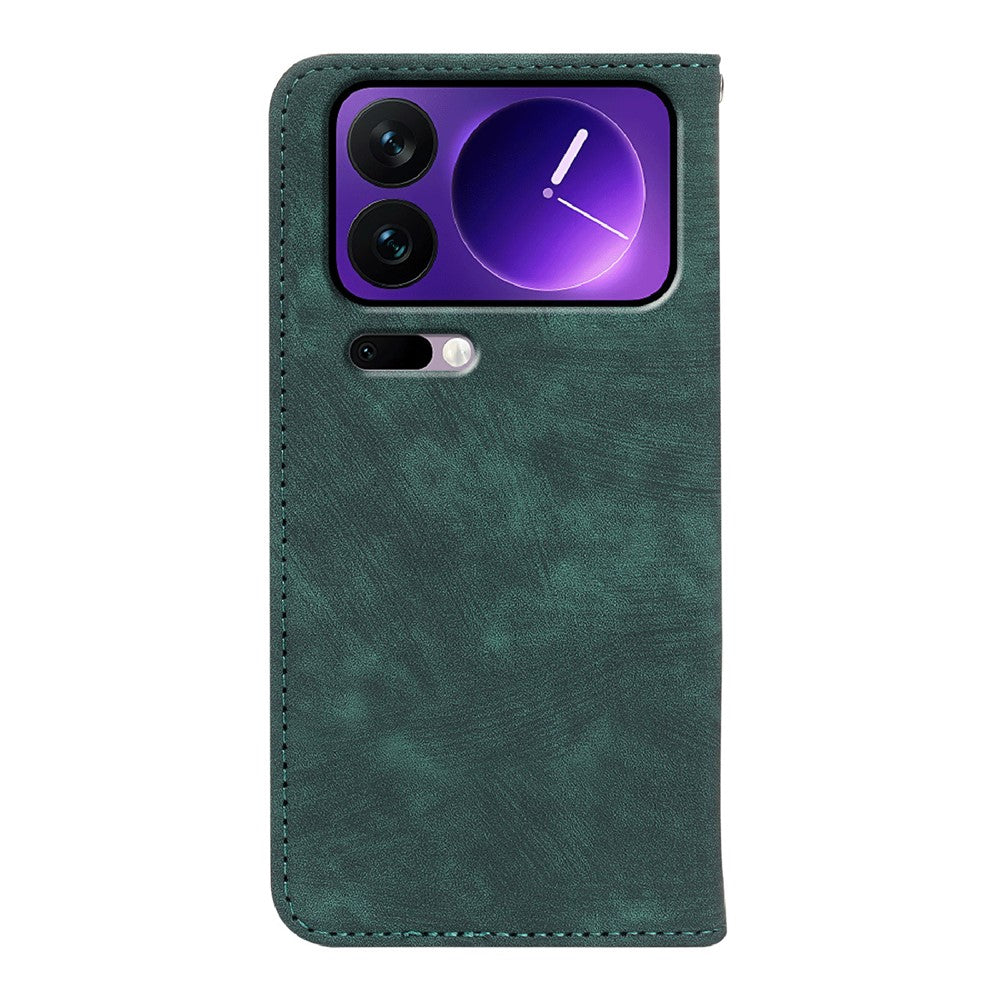 For Xiaomi 17 Pro Max Case Strong Magnetic Leather Wallet Phone Cover with Striped Texture - Green