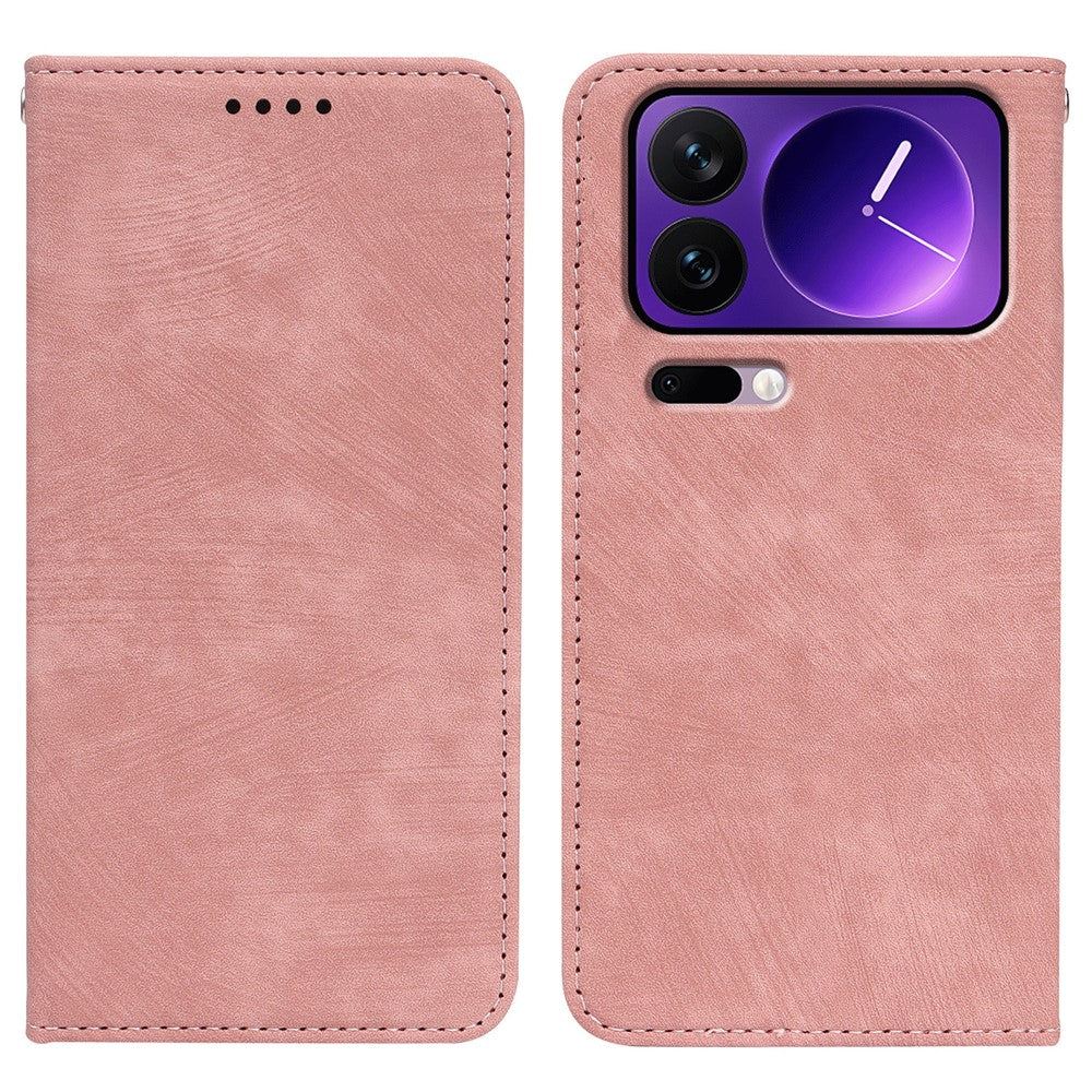 For Xiaomi 17 Pro Max Case Strong Magnetic Leather Wallet Phone Cover with Striped Texture - Rose Gold