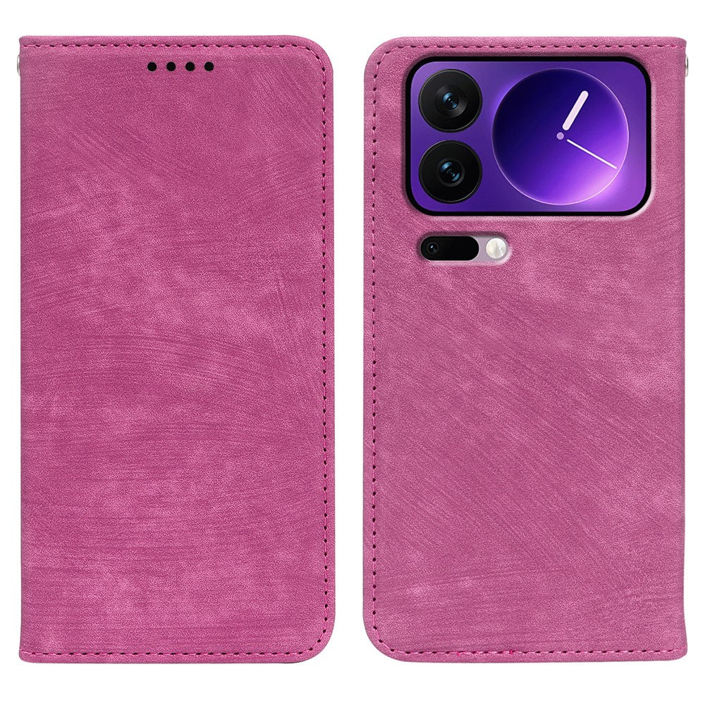 For Xiaomi 17 Pro Max Case Strong Magnetic Leather Wallet Phone Cover with Striped Texture - Rose