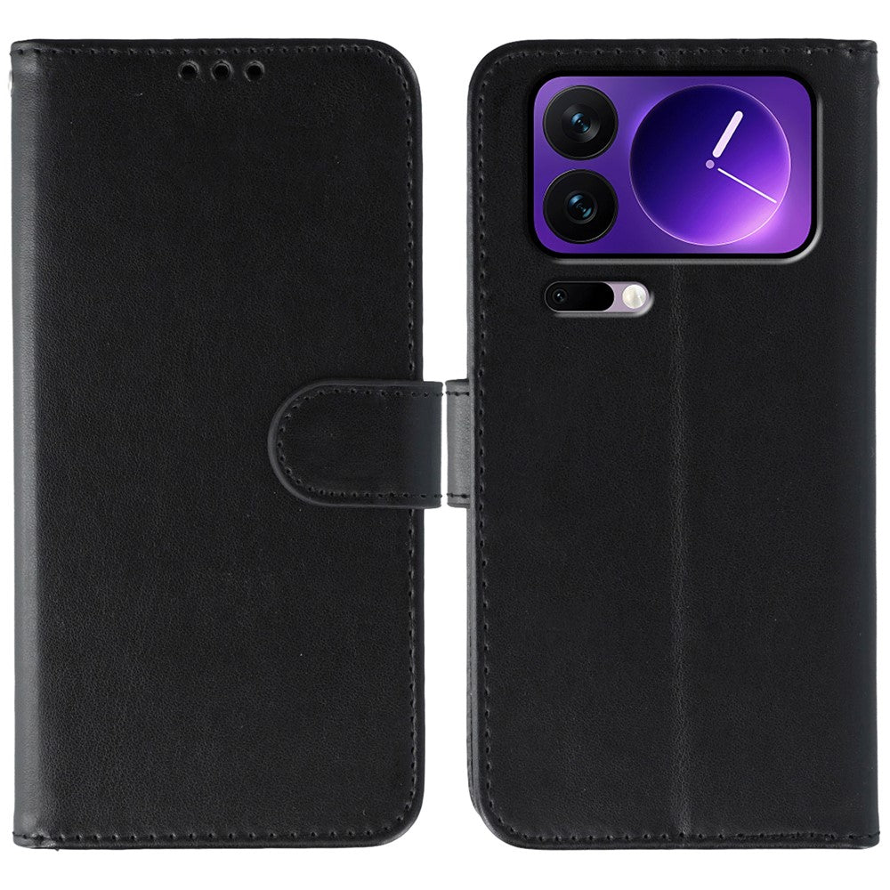 For Xiaomi 17 Pro Max Case PU Leather Flip Wallet Phone Cover with Strap - Black