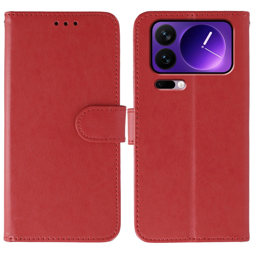 For Xiaomi 17 Pro Max Case PU Leather Flip Wallet Phone Cover with Strap - Red
