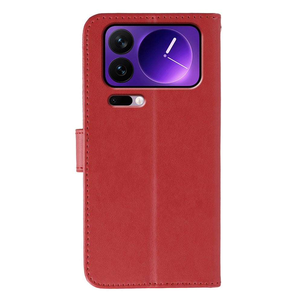 For Xiaomi 17 Pro Max Case PU Leather Flip Wallet Phone Cover with Strap - Red