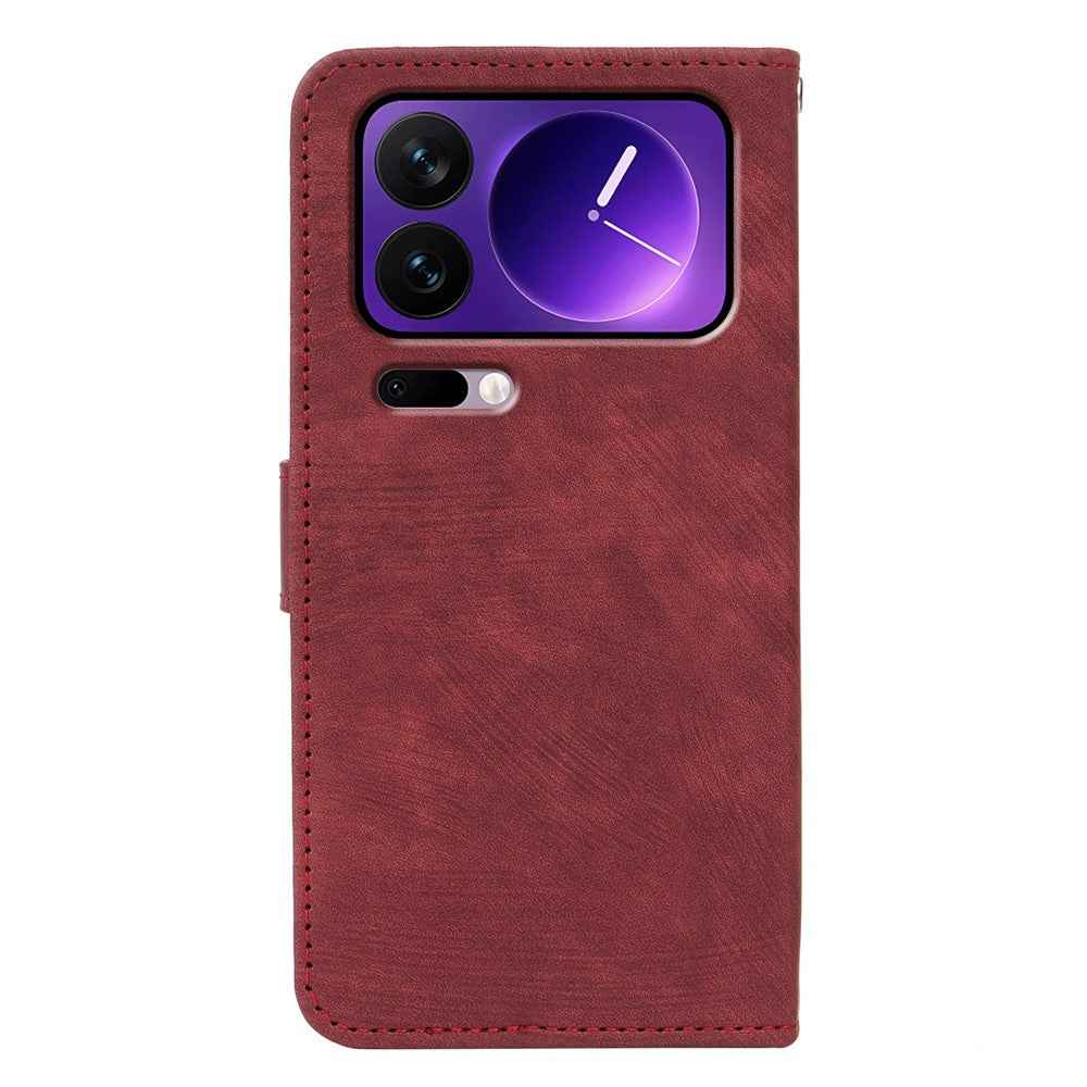 For Xiaomi 17 Pro Case Flip Wallet Striped Texture Leather Phone Cover - Red