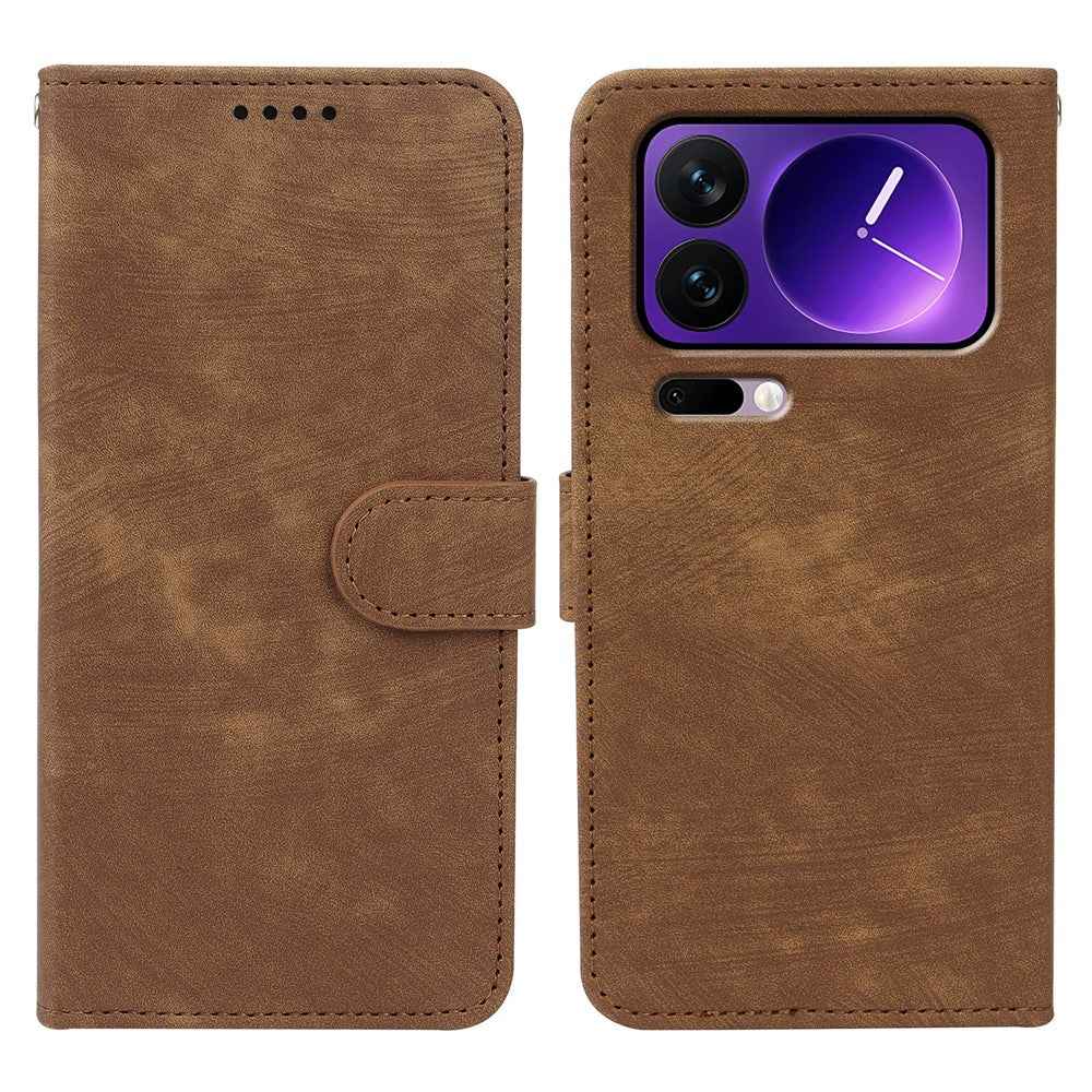 For Xiaomi 17 Pro Case Flip Wallet Striped Texture Leather Phone Cover - Brown