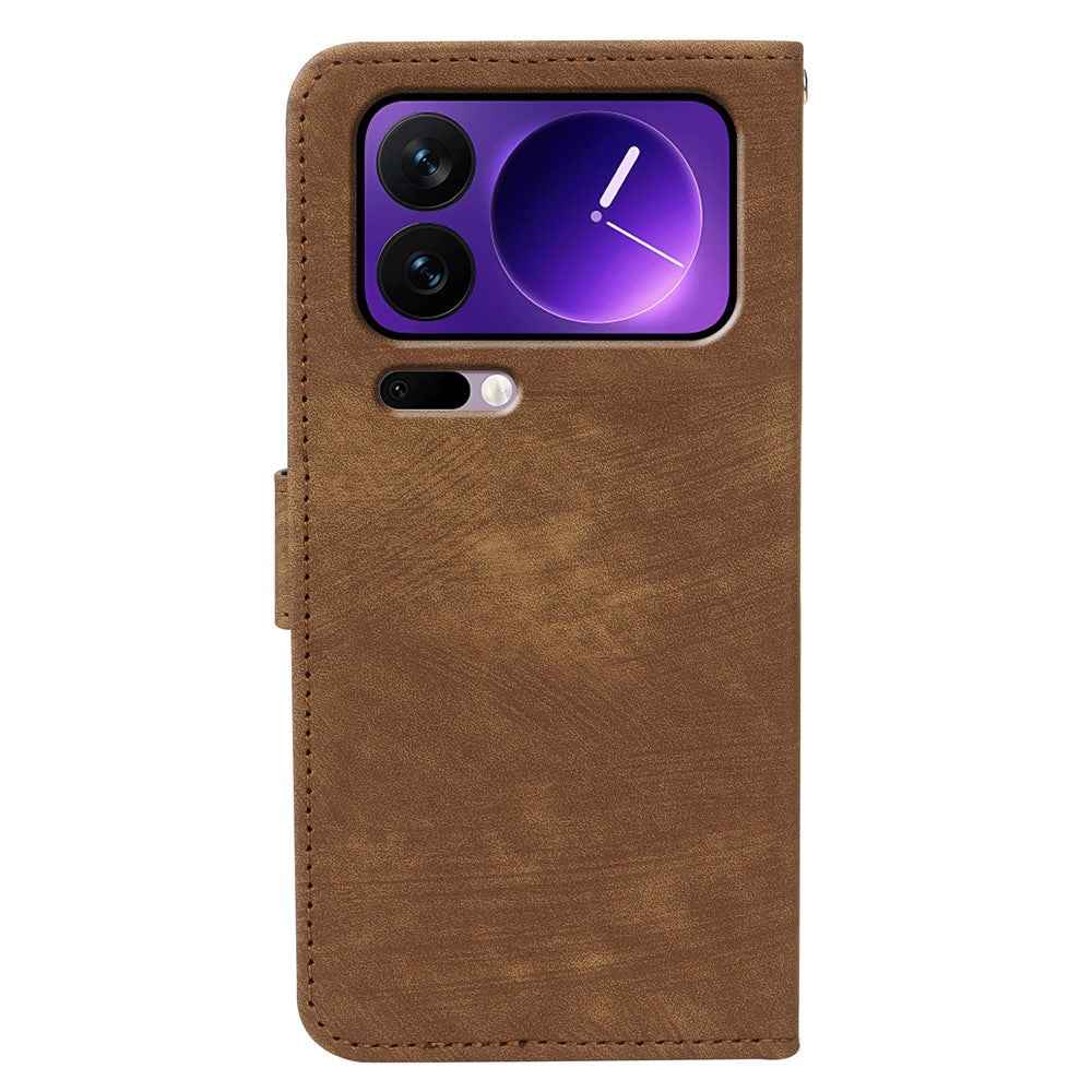 For Xiaomi 17 Pro Case Flip Wallet Striped Texture Leather Phone Cover - Brown