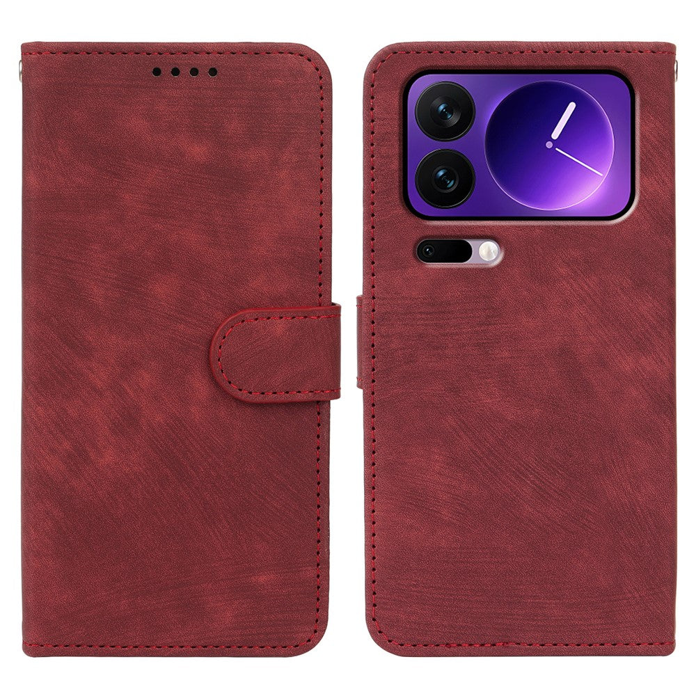For Xiaomi 17 Pro Max Case Flip Wallet Striped Texture Leather Phone Cover - Red