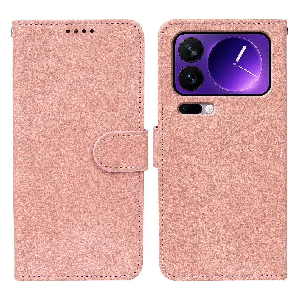 For Xiaomi 17 Pro Max Case Flip Wallet Striped Texture Leather Phone Cover - Rose Gold