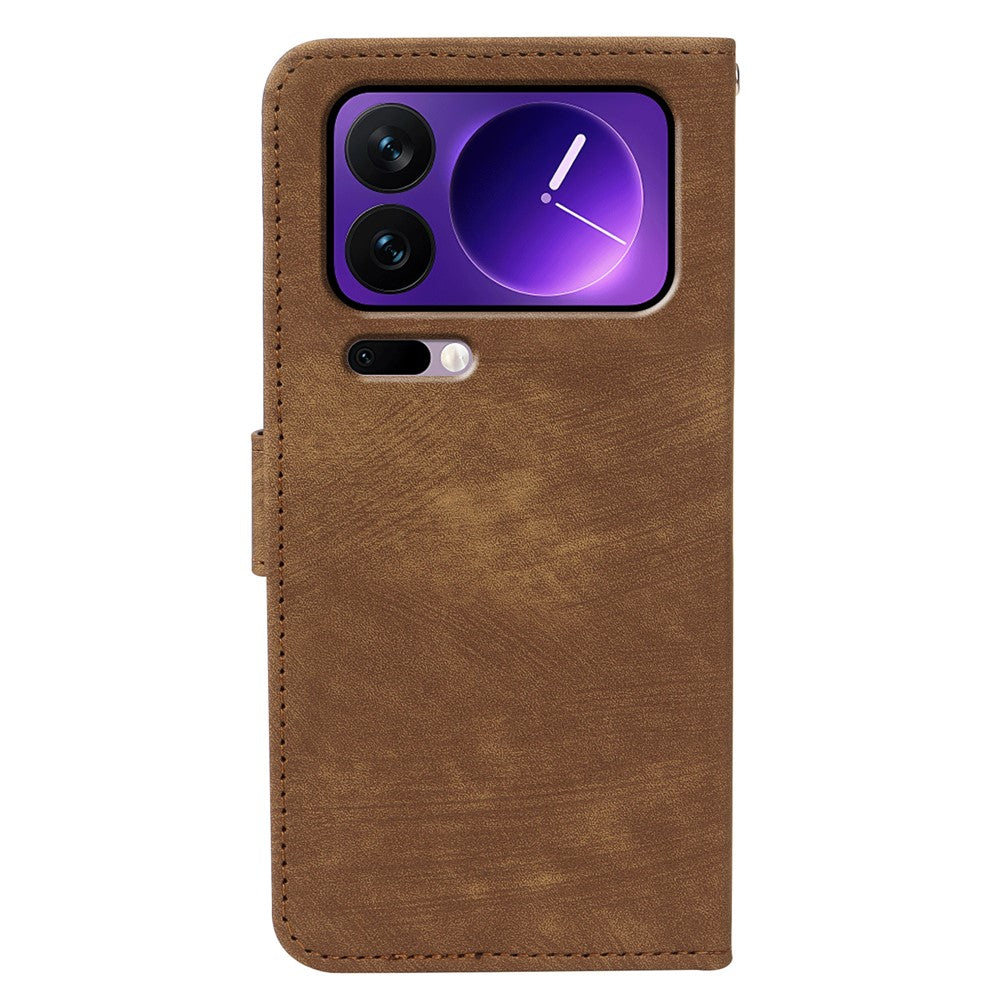 For Xiaomi 17 Pro Max Case Flip Wallet Striped Texture Leather Phone Cover - Brown