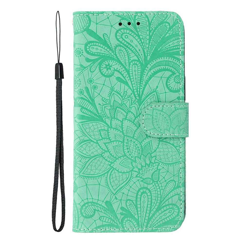 For Xiaomi 17 Pro Case Lace Flowers PU Leather Flip Wallet Phone Cover - Green