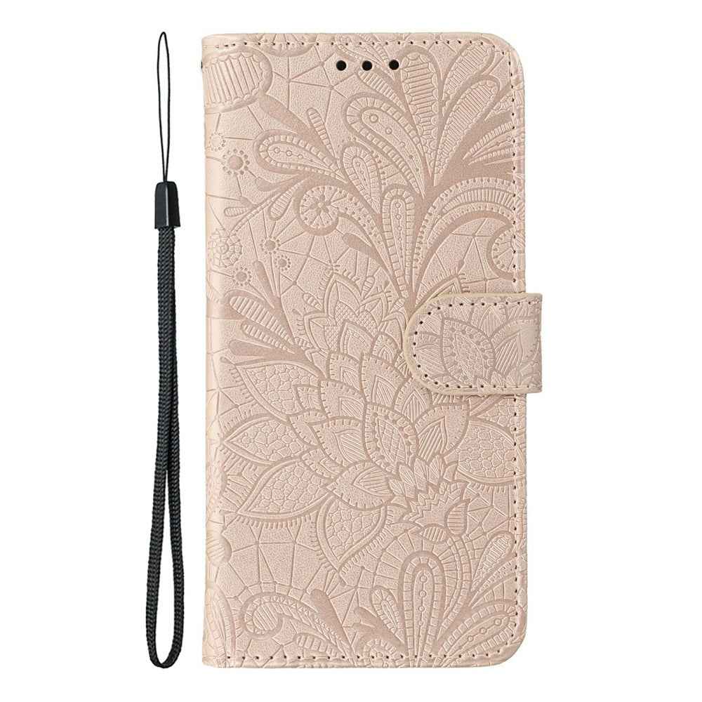 For Xiaomi 17 Pro Case Lace Flowers PU Leather Flip Wallet Phone Cover - Rose Gold