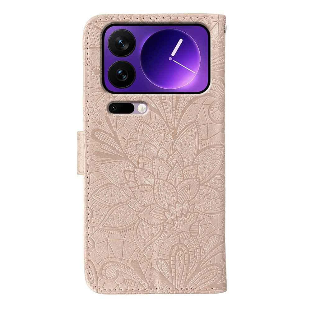 For Xiaomi 17 Pro Case Lace Flowers PU Leather Flip Wallet Phone Cover - Rose Gold