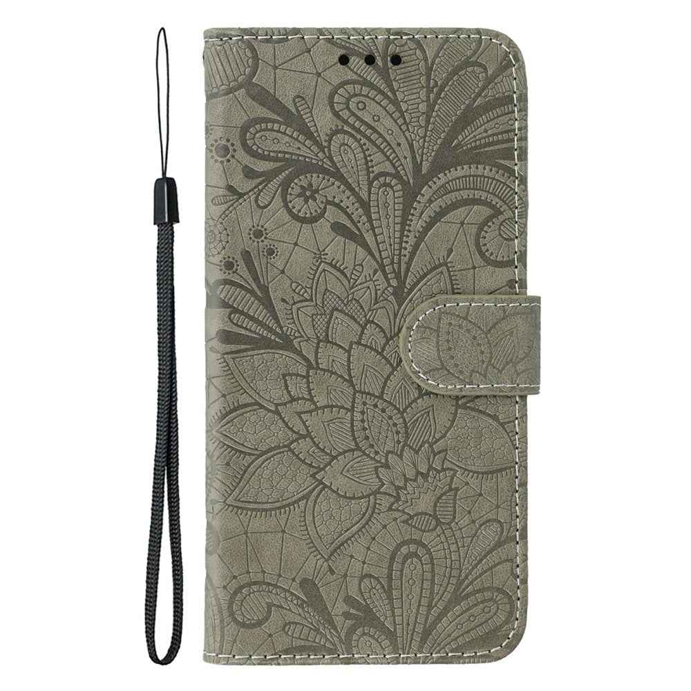 For Xiaomi 17 Pro Case Lace Flowers PU Leather Flip Wallet Phone Cover - Grey