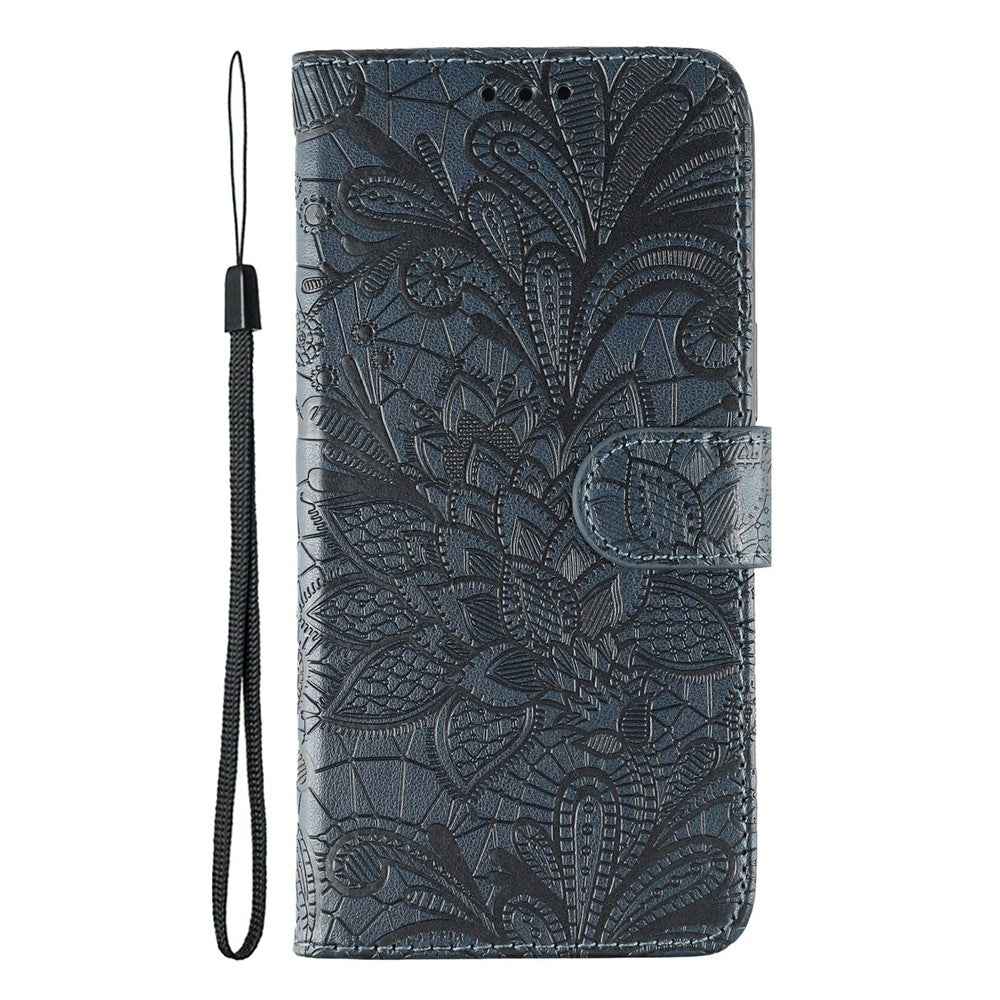 For Xiaomi 17 Pro Case Lace Flowers PU Leather Flip Wallet Phone Cover - Dark Blue