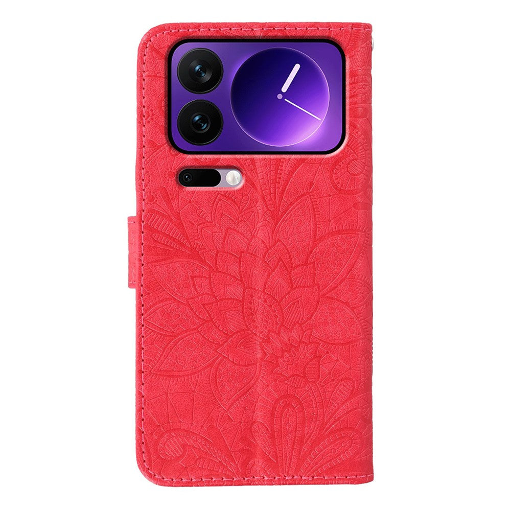 For Xiaomi 17 Pro Max Case Lace Flowers PU Leather Flip Wallet Phone Cover - Red