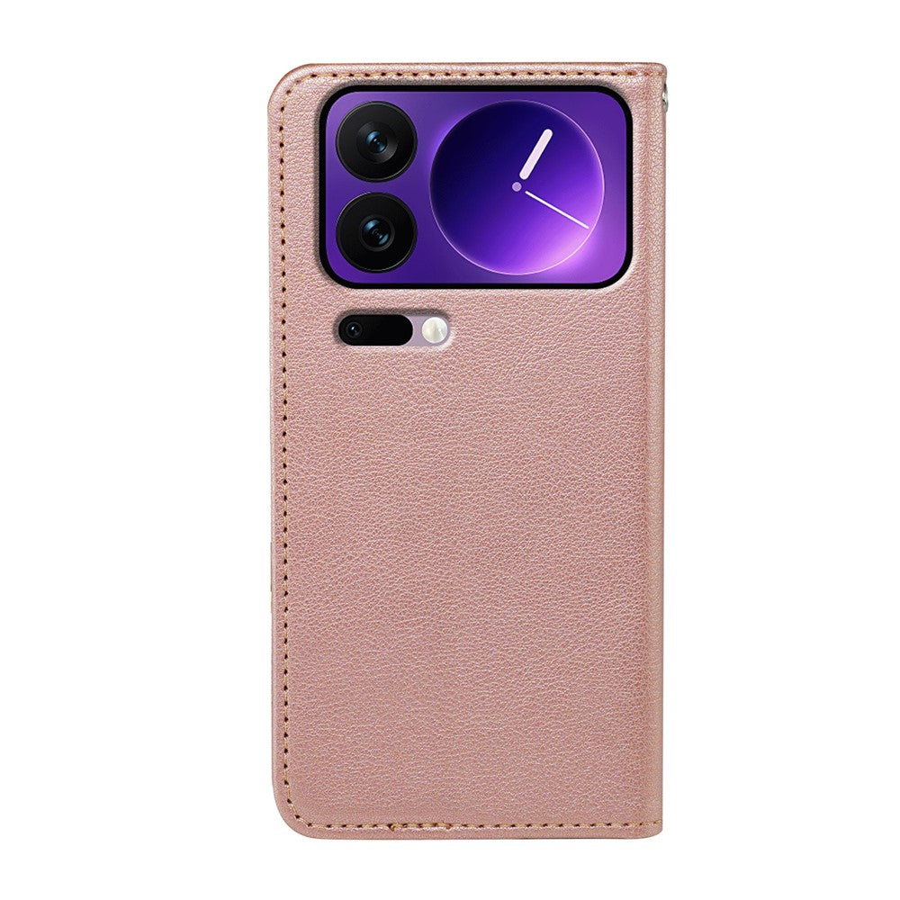 For Xiaomi 17 Pro Max Case Wallet RFID Blocking Leather Phone Cover Strong Magnetic Closure - Rose Gold