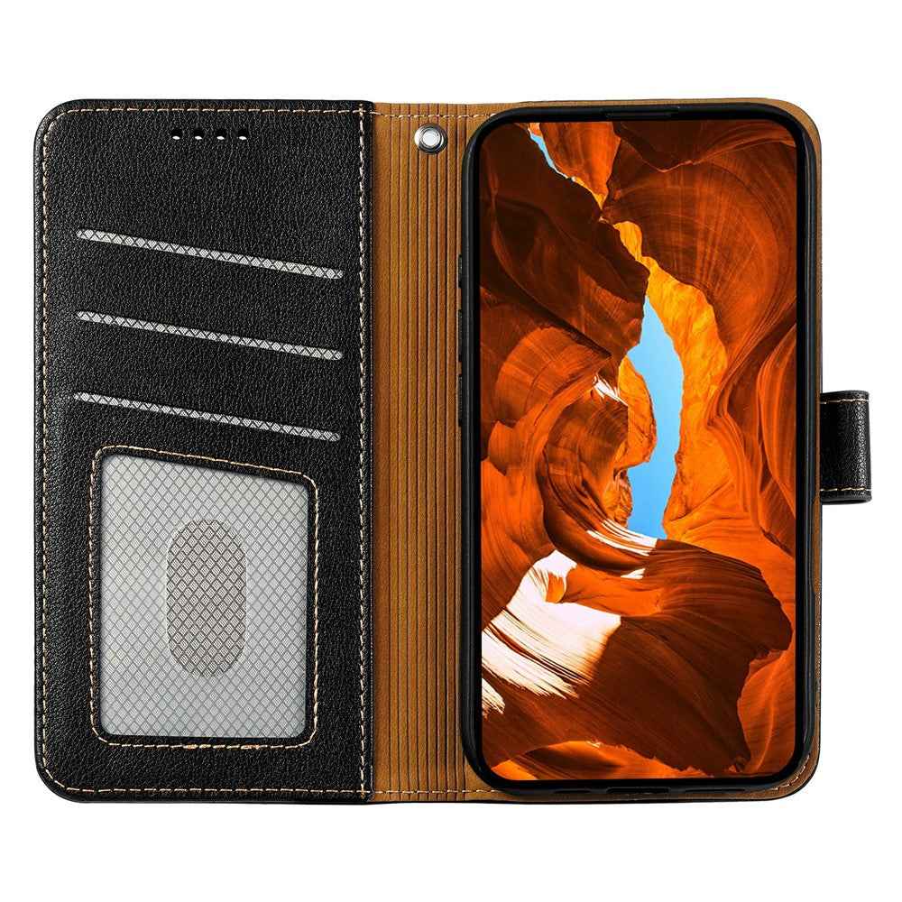 For Xiaomi 17 Pro Case RFID Blocking Wallet Litchi Texture Leather Phone Cover Magnetic Clasp - Black