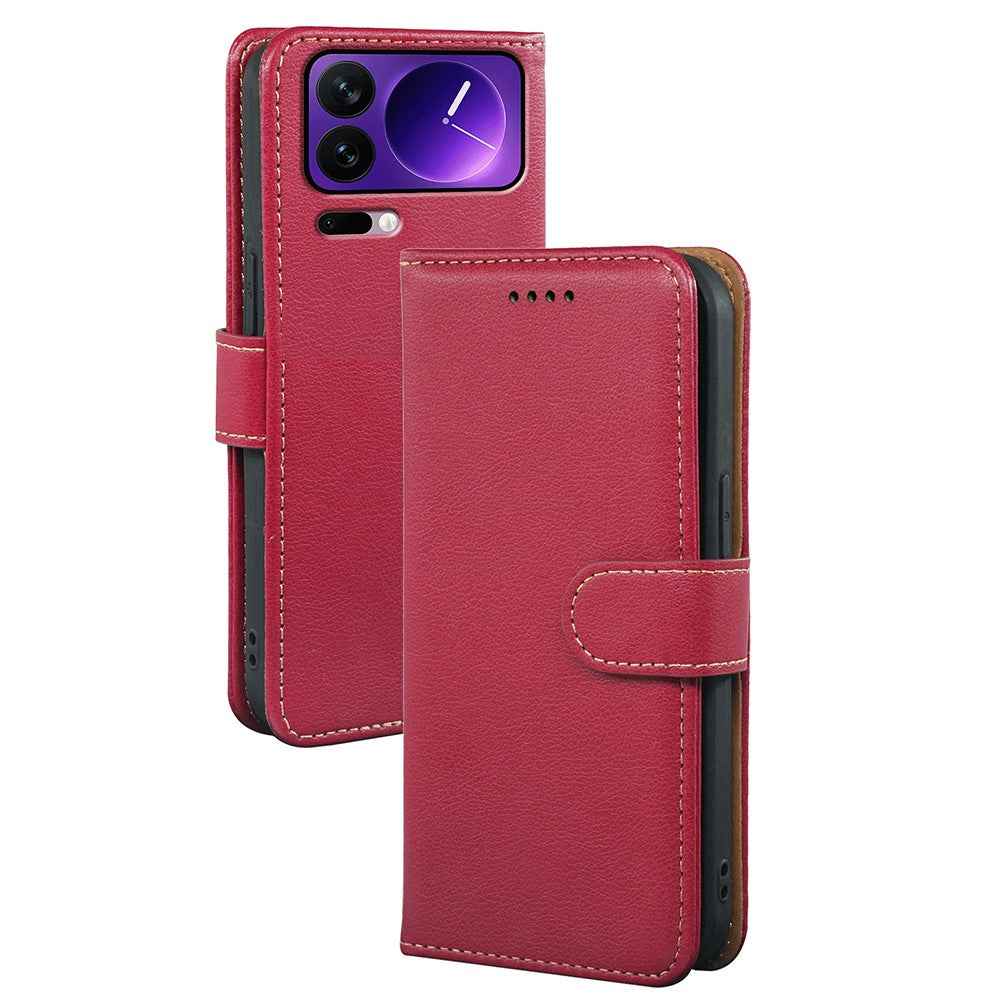 For Xiaomi 17 Pro Case RFID Blocking Wallet Litchi Texture Leather Phone Cover Magnetic Clasp - Red
