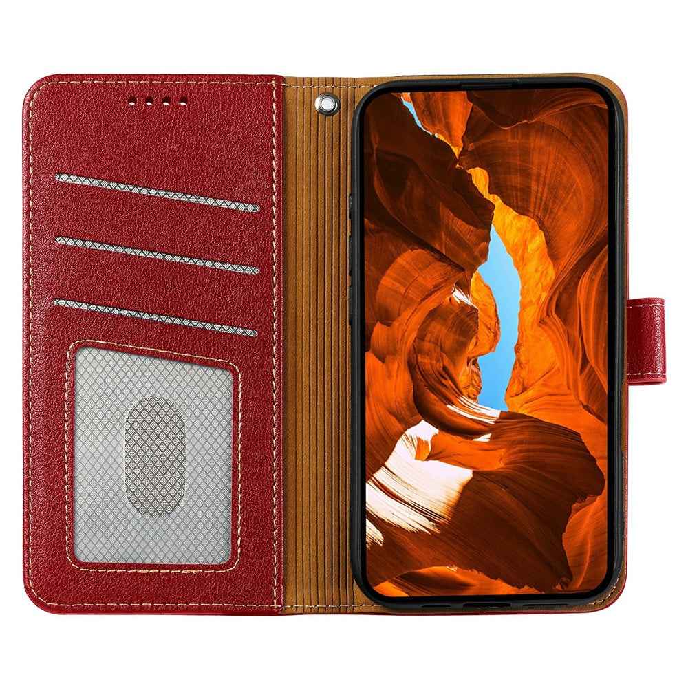For Xiaomi 17 Pro Case RFID Blocking Wallet Litchi Texture Leather Phone Cover Magnetic Clasp - Red